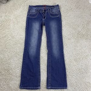 Bongo Pants Womens 11 Blue Denim Jeans Bootcut Low Rise Embroidered Stretch